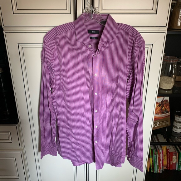 Hugo Boss Shirt 42/16.5 Purple White Slim Fit